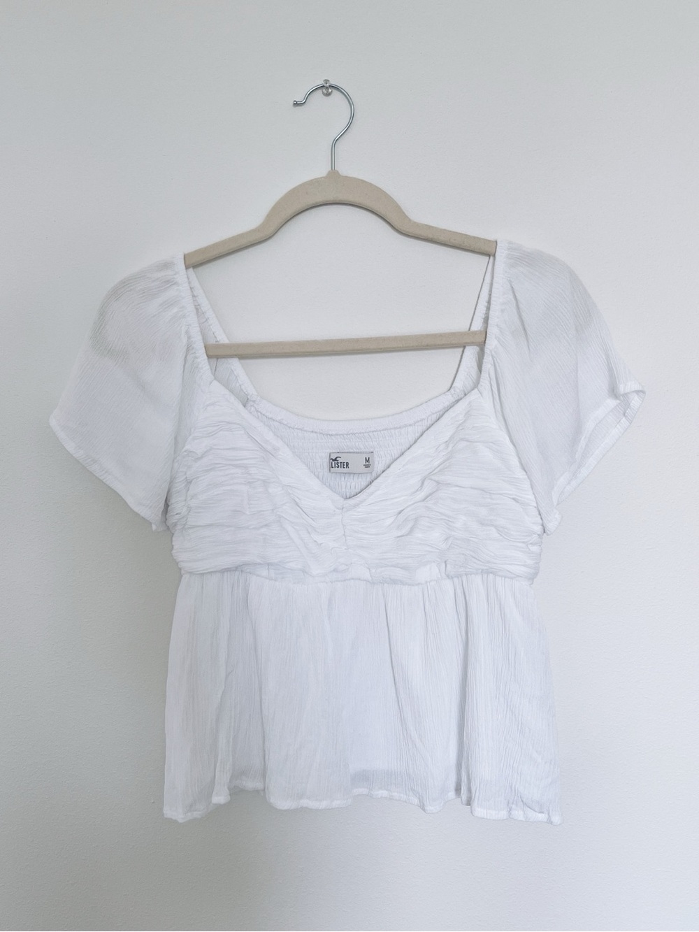 Hollister White Short Sleeve Peasant Top Size M
